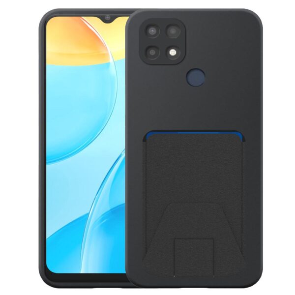 Oppo A15 telefoonhoesje siliconen zwart_met verstelbare leren pasjeshouder