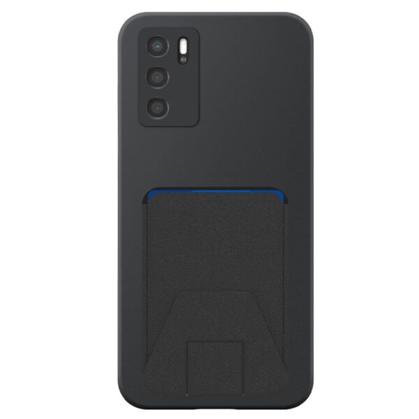 Oppo A16 telefoonhoesje siliconen zwart (2)_met verstelbare leren pasjeshouder (2)
