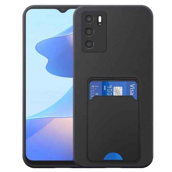 Oppo A16 telefoonhoesje siliconen zwart_met TPU pasjeshouder