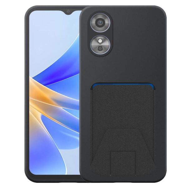 Oppo A17 telefoonhoesje siliconen zwart_met verstelbare leren pasjeshouder