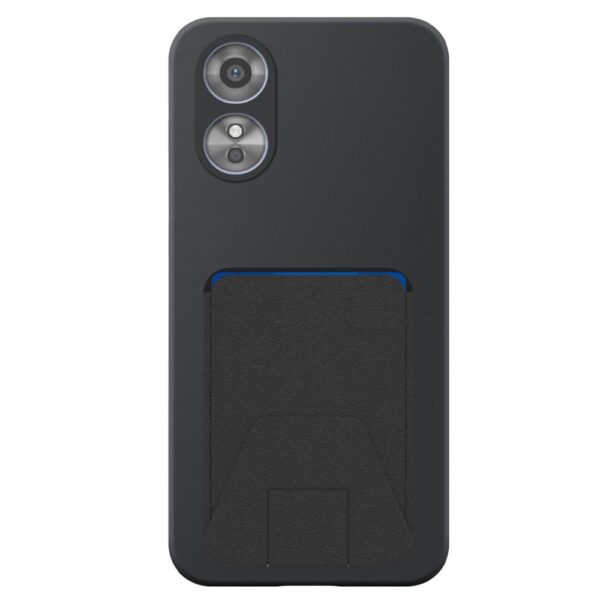 Oppo A18 -A38 telefoonhoesje siliconen zwart (2)_met verstelbare leren pasjeshouder (2)