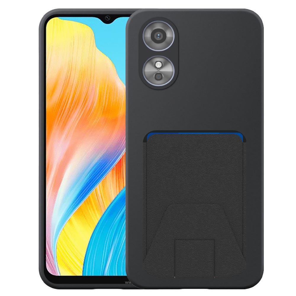Oppo A18 -A38 telefoonhoesje siliconen zwart_met verstelbare leren pasjeshouder