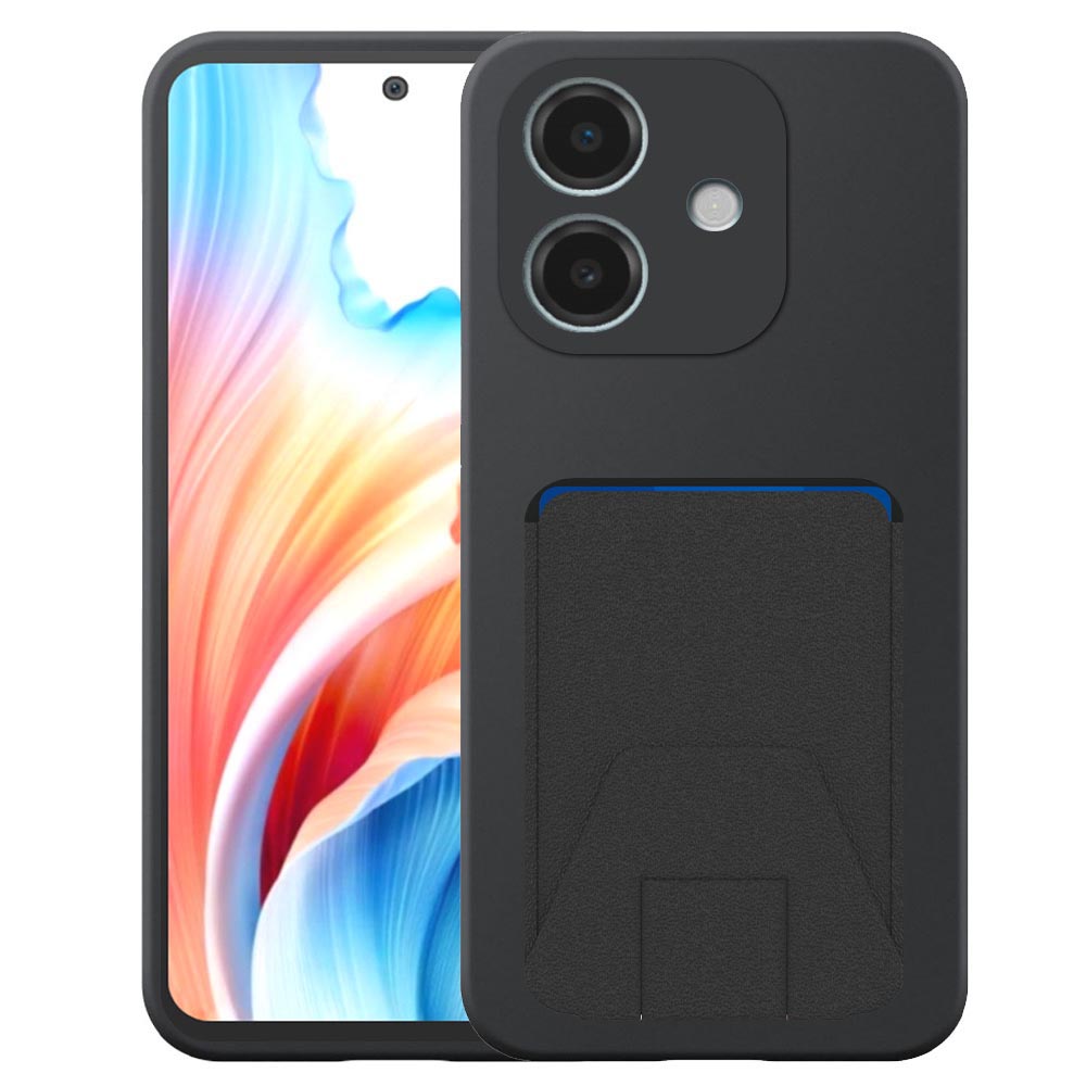 Oppo A2-A79 telefoonhoesje siliconen zwart_met verstelbare leren pasjeshouder