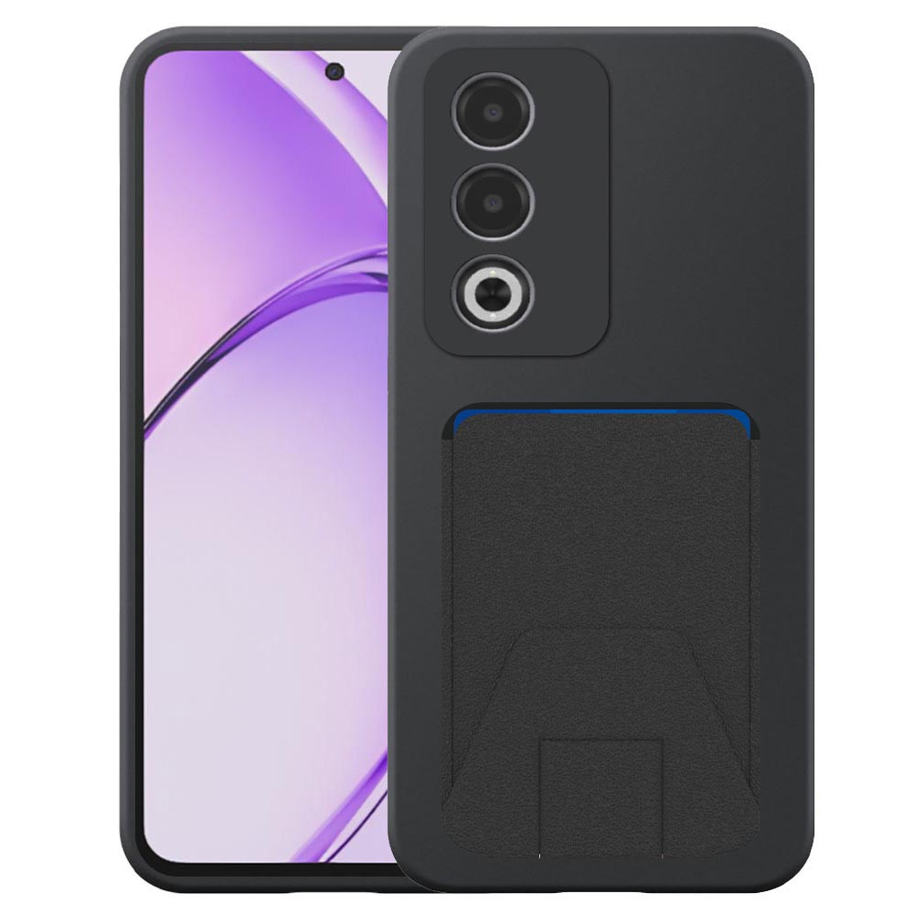 Oppo A3 Pro telefoonhoesje siliconen zwart_met verstelbare leren pasjeshouder