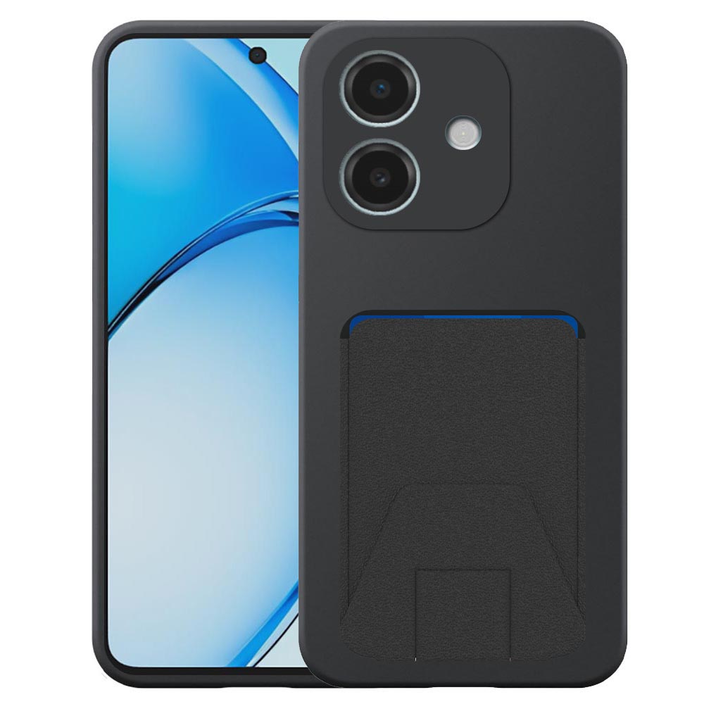 Oppo A3 telefoonhoesje siliconen zwart_met verstelbare leren pasjeshouder
