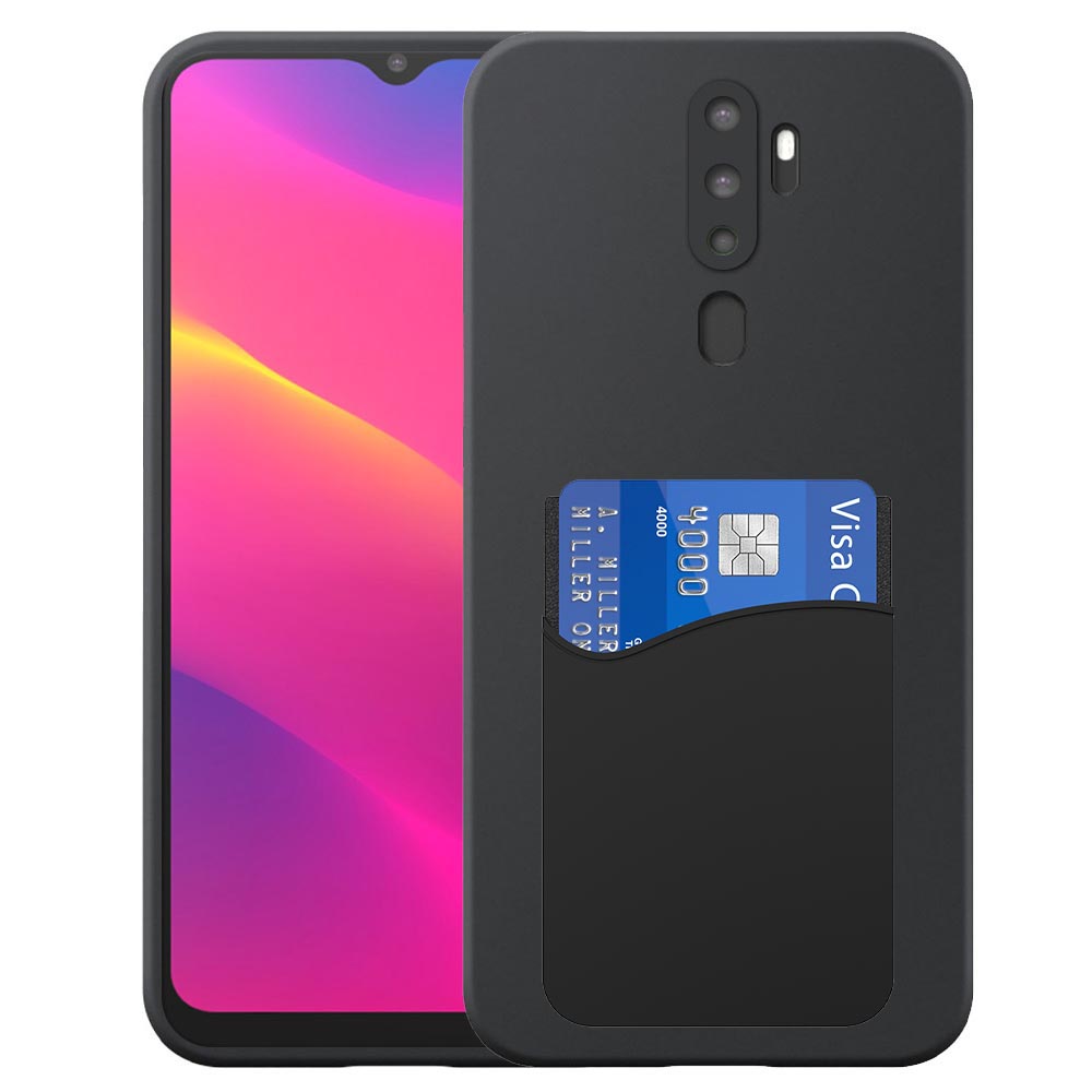 Oppo A5 2020 telefoonhoesje siliconen zwart_met siliconen pasjeshouder