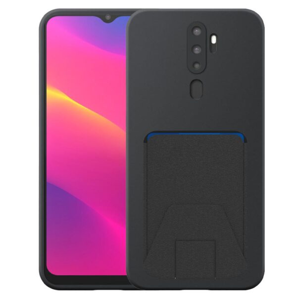 Oppo A5 2020 telefoonhoesje siliconen zwart_met verstelbare leren pasjeshouder