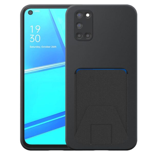 Oppo A52 telefoonhoesje siliconen zwart_met verstelbare leren pasjeshouder
