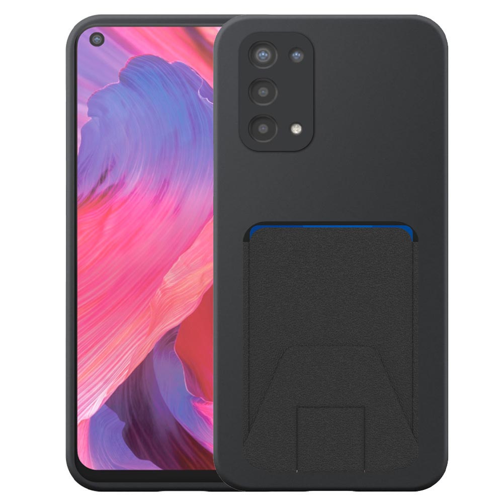 Oppo A54 5G telefoonhoesje siliconen zwart_met verstelbare leren pasjeshouder