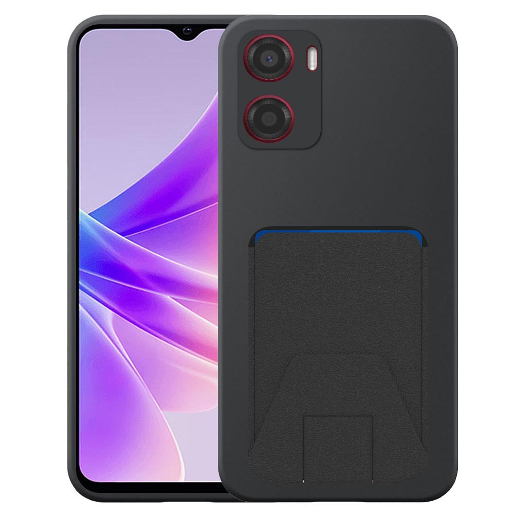 Oppo A57-A77 telefoonhoesje siliconen zwart_met verstelbare leren pasjeshouder