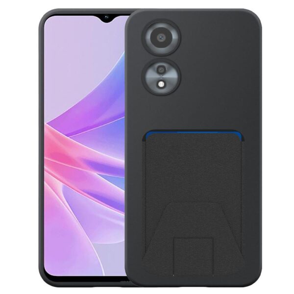Oppo A58 telefoonhoesje siliconen zwart_met verstelbare leren pasjeshouder