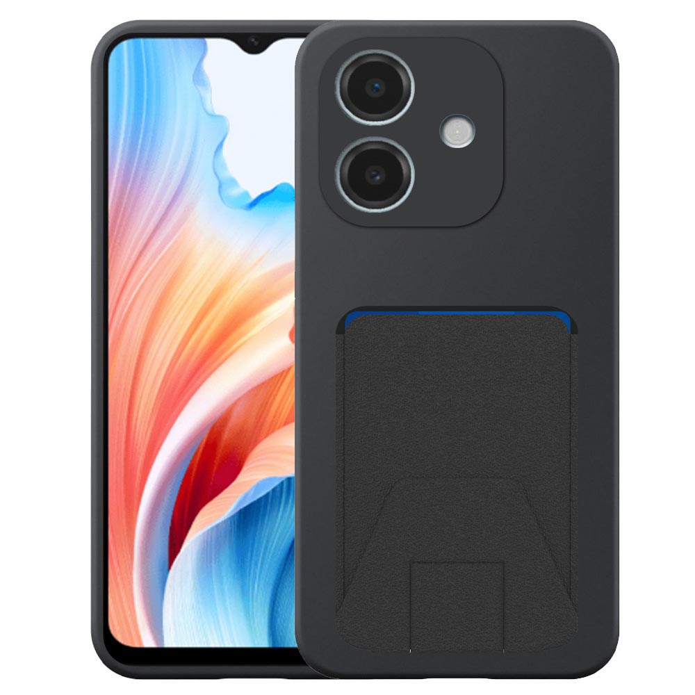 Oppo A59 telefoonhoesje siliconen zwart_met verstelbare leren pasjeshouder