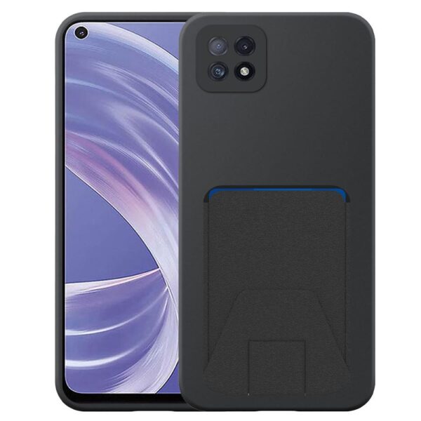 Oppo A73 5G telefoonhoesje siliconen zwart_met verstelbare leren pasjeshouder