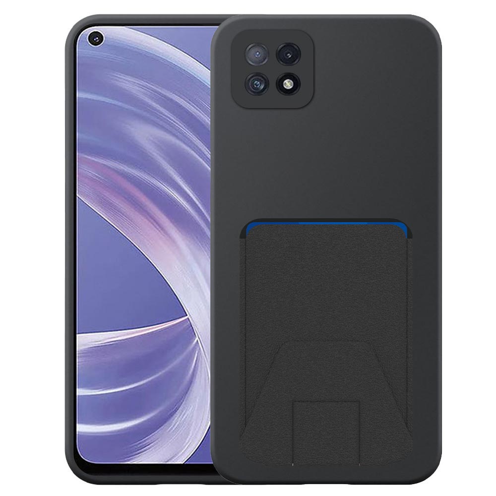 Oppo A73 5G telefoonhoesje siliconen zwart_met verstelbare leren pasjeshouder