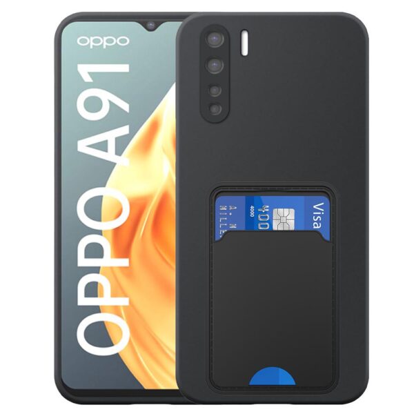 Oppo A91-Reno3 telefoonhoesje siliconen zwart_met TPU pasjeshouder