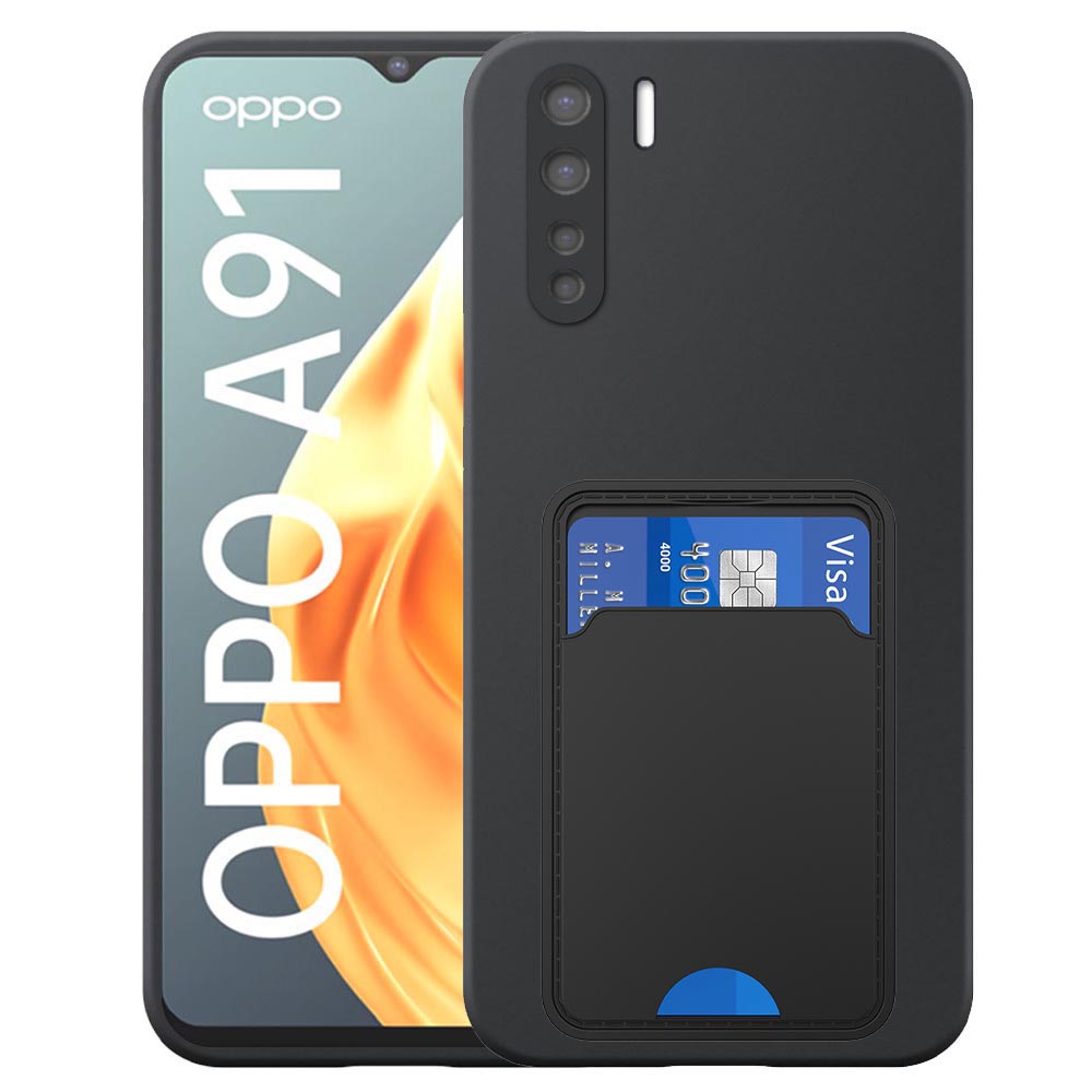 Oppo A91-Reno3 telefoonhoesje siliconen zwart_met TPU pasjeshouder