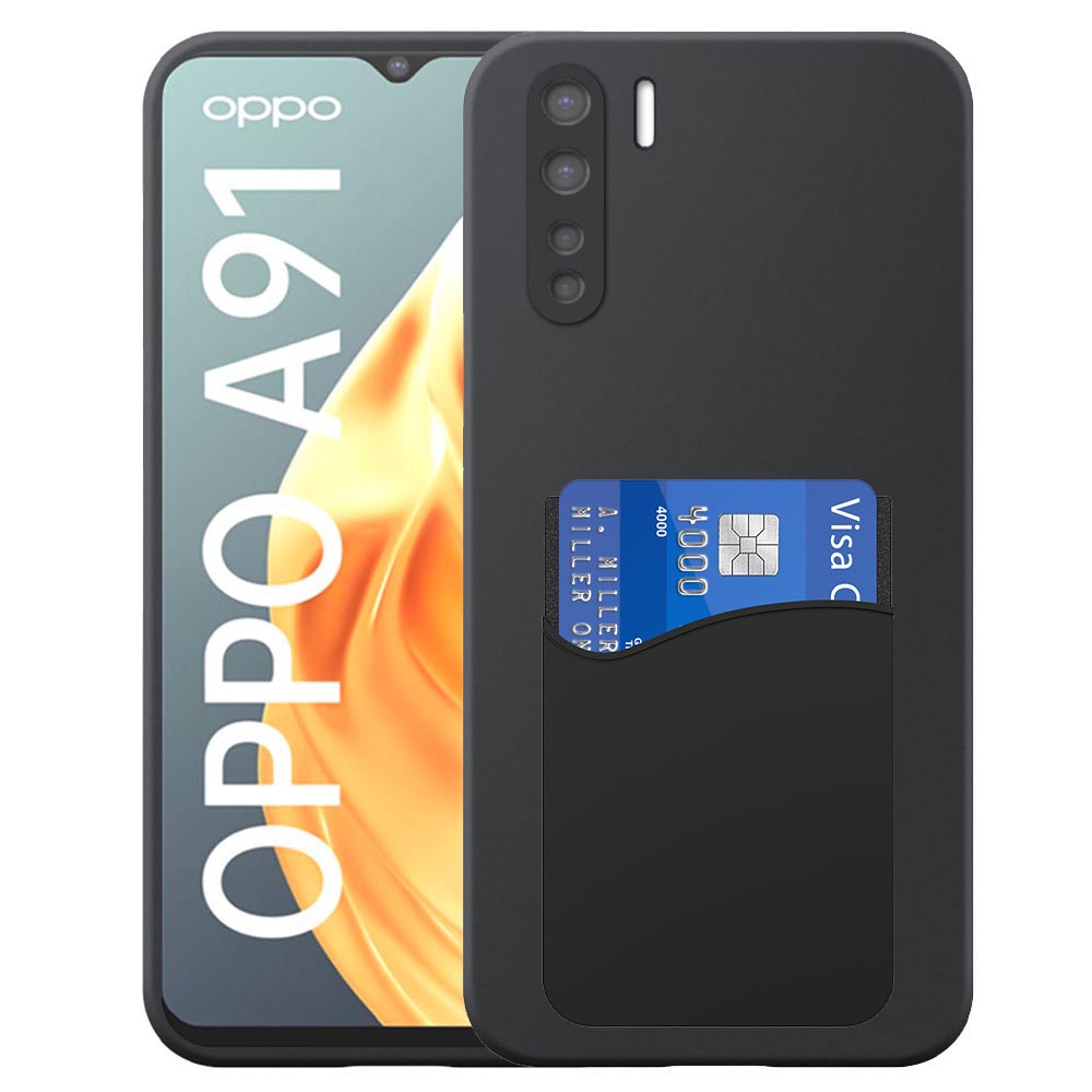 Oppo A91-Reno3 telefoonhoesje siliconen zwart_met siliconen pasjeshouder