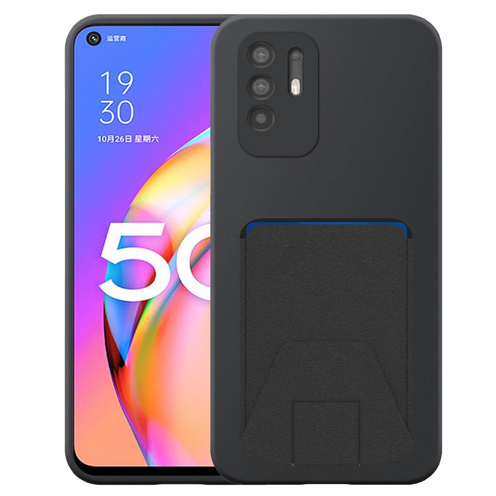 Oppo A94 5G telefoonhoesje siliconen zwart_met verstelbare leren pasjeshouder