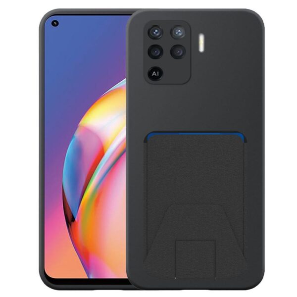 Oppo A94 telefoonhoesje siliconen zwart_met verstelbare leren pasjeshouder