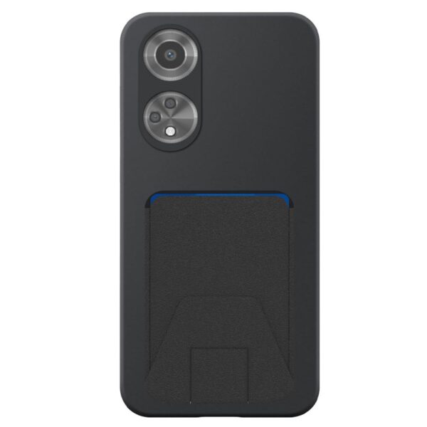 Oppo A98 telefoonhoesje siliconen zwart (2)_met verstelbare leren pasjeshouder (2)
