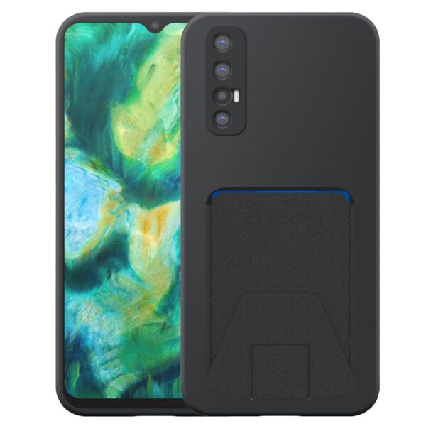 Oppo Find X2 Neo telefoonhoesje siliconen zwart_met verstelbare leren pasjeshouder