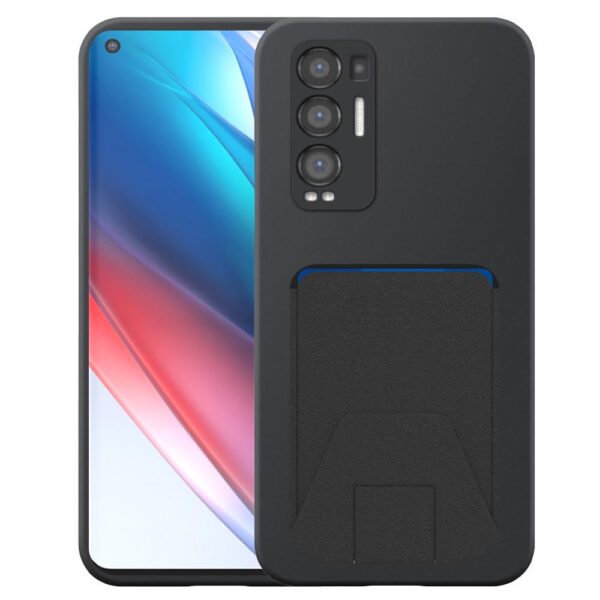 Oppo Find X3 Neo telefoonhoesje siliconen zwart_met verstelbare leren pasjeshouder
