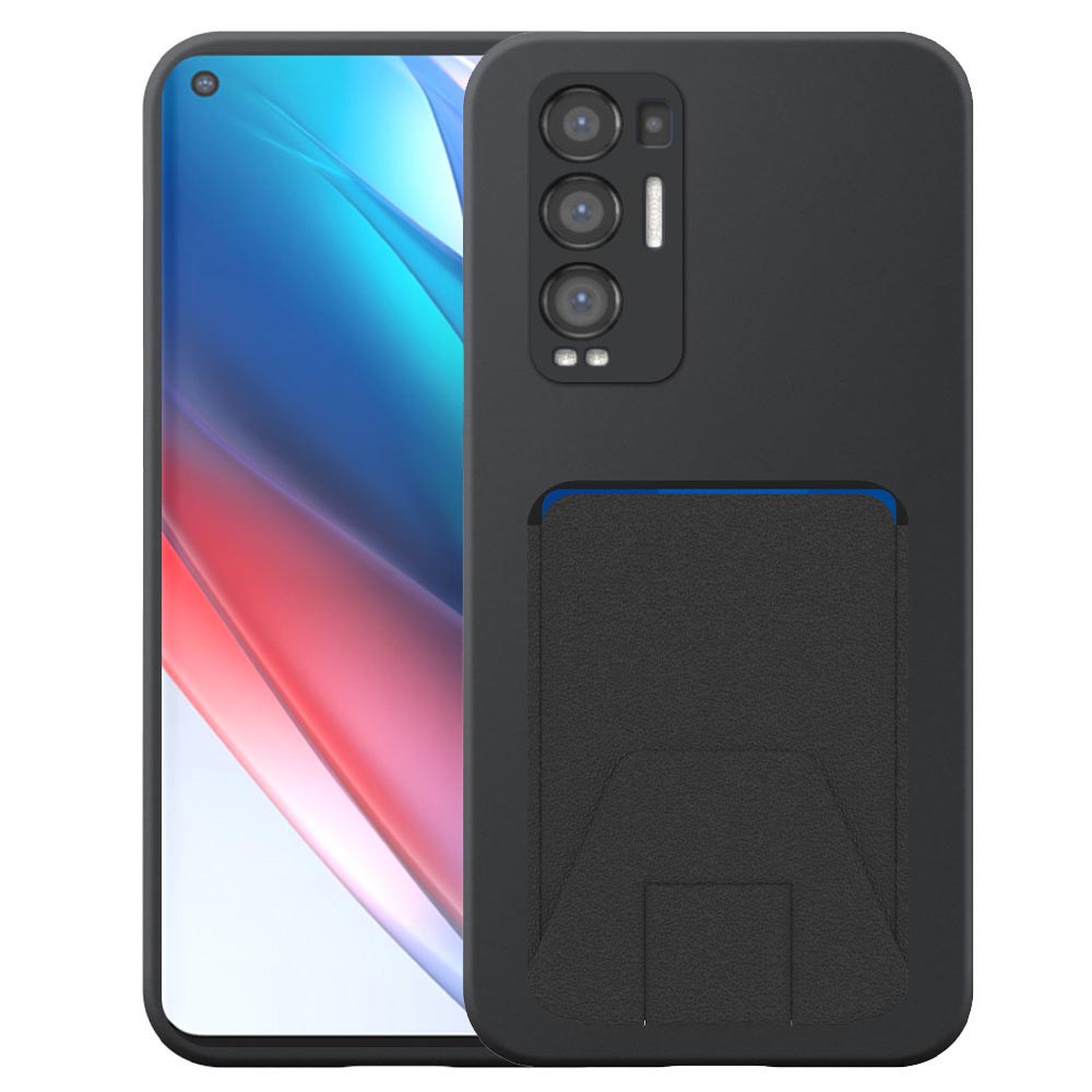 Oppo Find X3 Neo telefoonhoesje siliconen zwart_met verstelbare leren pasjeshouder