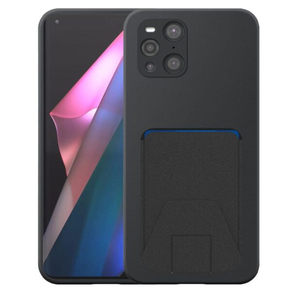 Oppo Find X3 Pro telefoonhoesje siliconen zwart_met verstelbare leren pasjeshouder