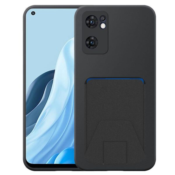 Oppo Find X5 Lite telefoonhoesje siliconen zwart_met verstelbare leren pasjeshouder