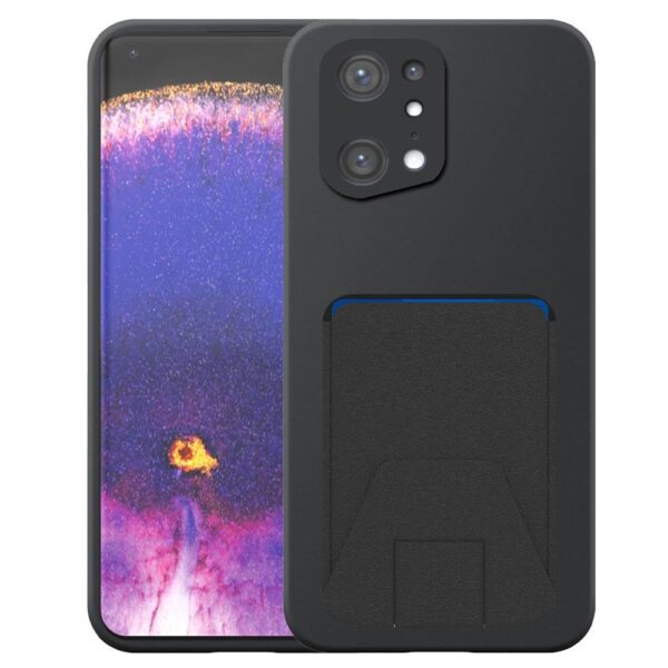 Oppo Find X5 telefoonhoesje siliconen zwart_met verstelbare leren pasjeshouder