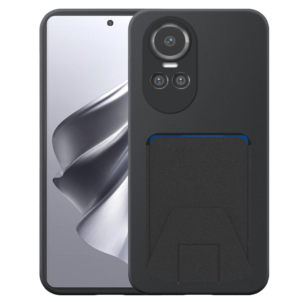 Oppo Reno10 telefoonhoesje siliconen zwart_met verstelbare leren pasjeshouder