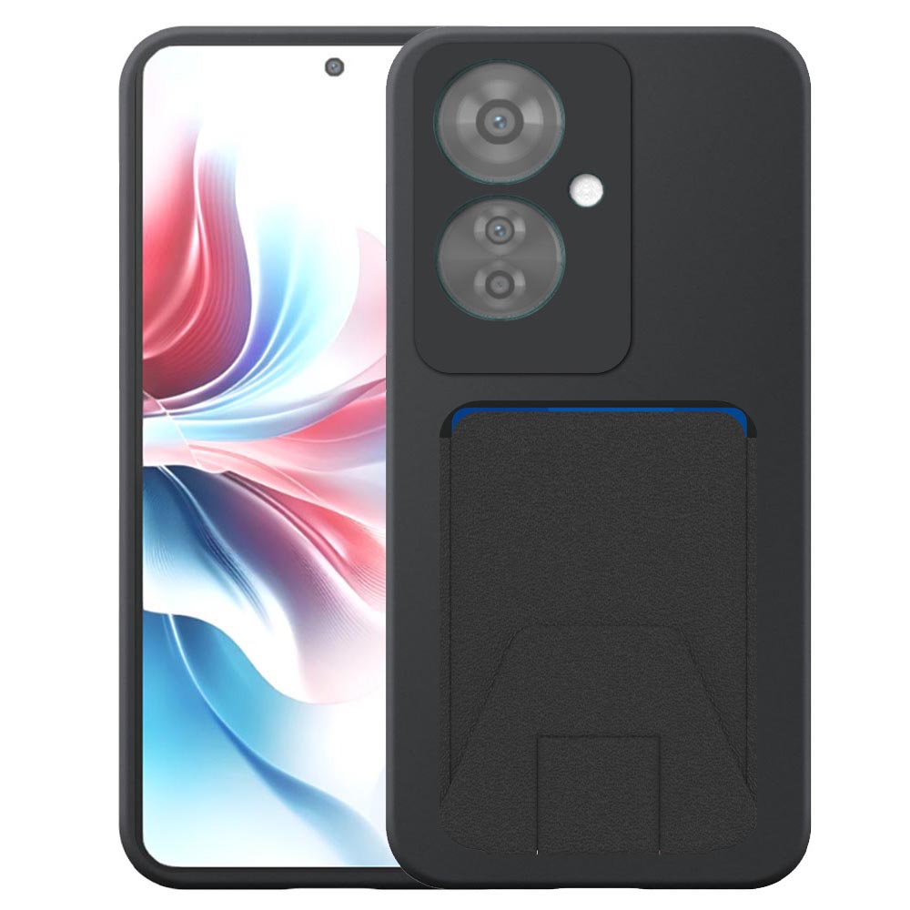 Oppo Reno11 F telefoonhoesje siliconen zwart_met verstelbare leren pasjeshouder