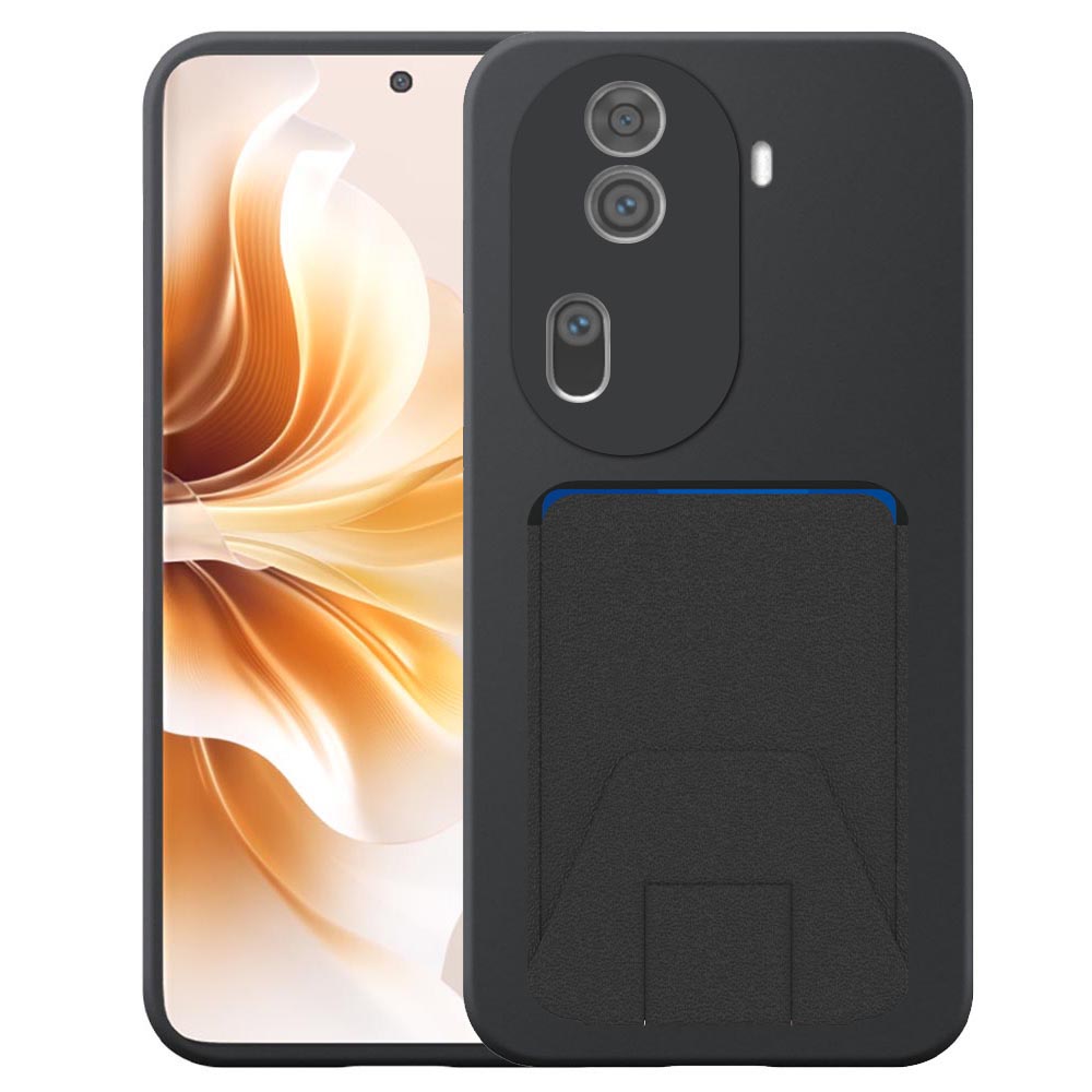 Oppo Reno11 Pro telefoonhoesje siliconen zwart_met verstelbare leren pasjeshouder