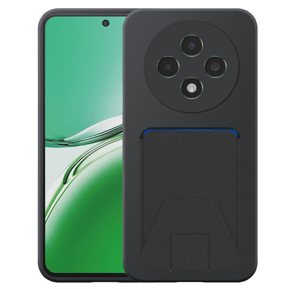 Oppo Reno12 F telefoonhoesje siliconen zwart_met verstelbare leren pasjeshouder