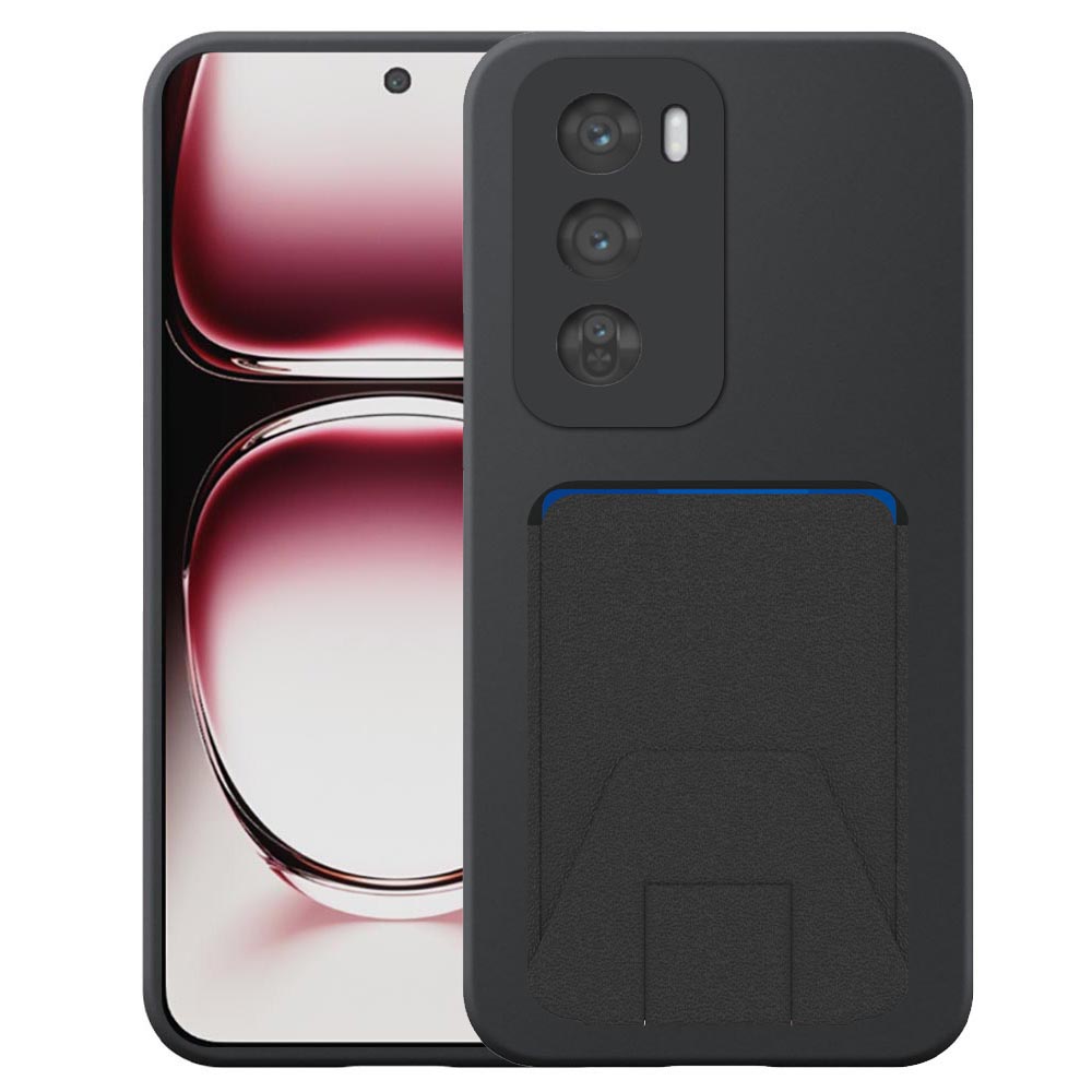 Oppo Reno12 Pro telefoonhoesje siliconen zwart_met verstelbare leren pasjeshouder