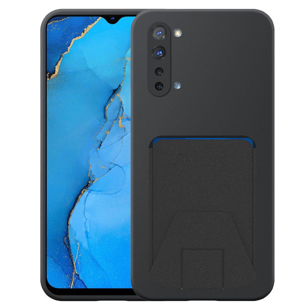 Oppo Reno3 telefoonhoesje siliconen zwart_met verstelbare leren pasjeshouder