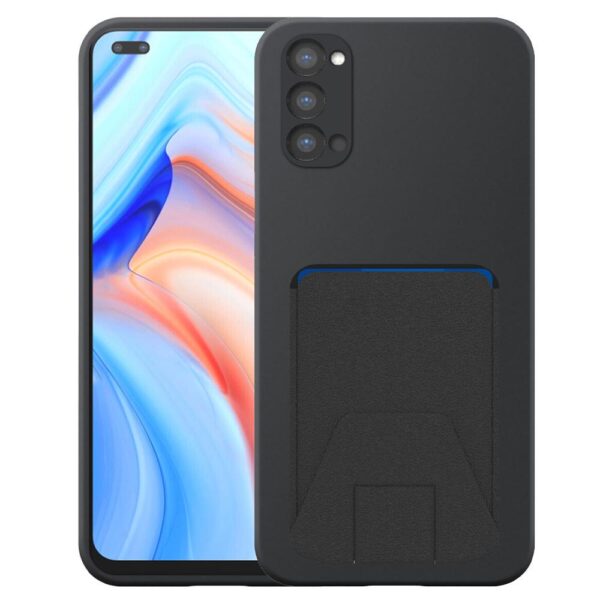 Oppo Reno4 5G telefoonhoesje siliconen zwart_met verstelbare leren pasjeshouder