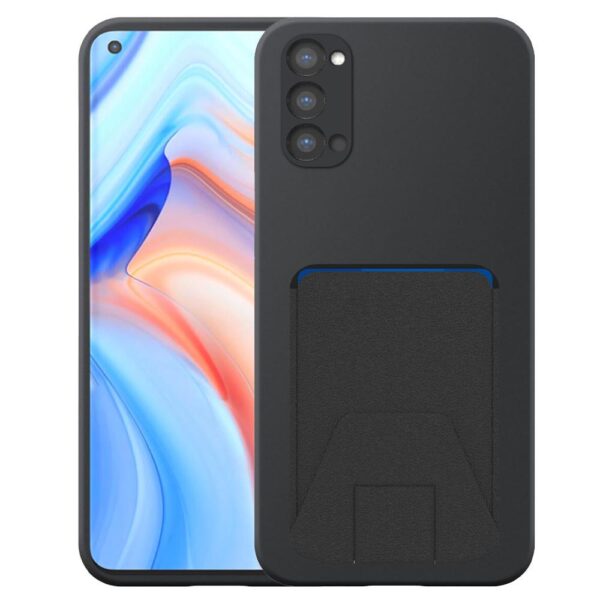 Oppo Reno4 Pro 5G telefoonhoesje siliconen zwart_met verstelbare leren pasjeshouder