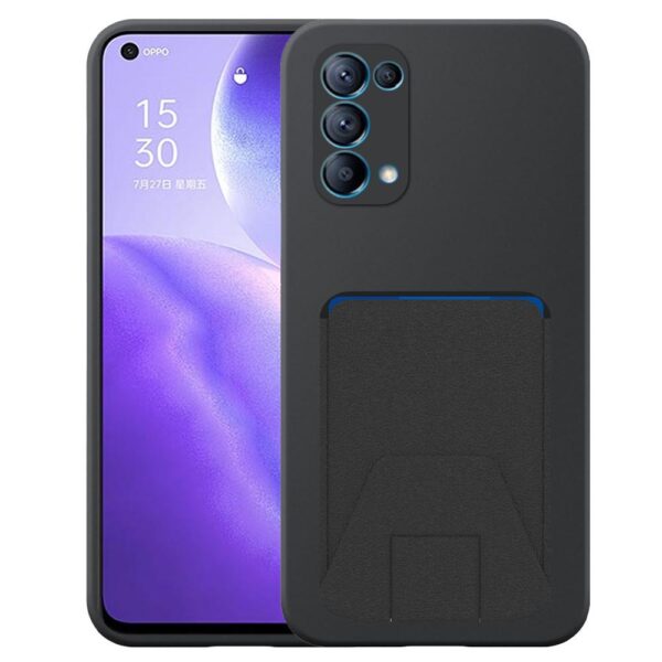 Oppo Reno5 telefoonhoesje siliconen zwart_met verstelbare leren pasjeshouder