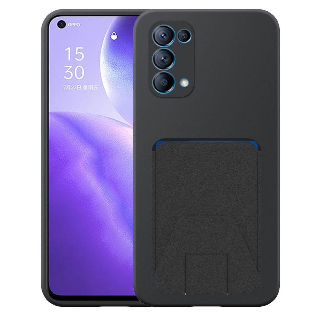 Oppo Reno5 telefoonhoesje siliconen zwart_met verstelbare leren pasjeshouder