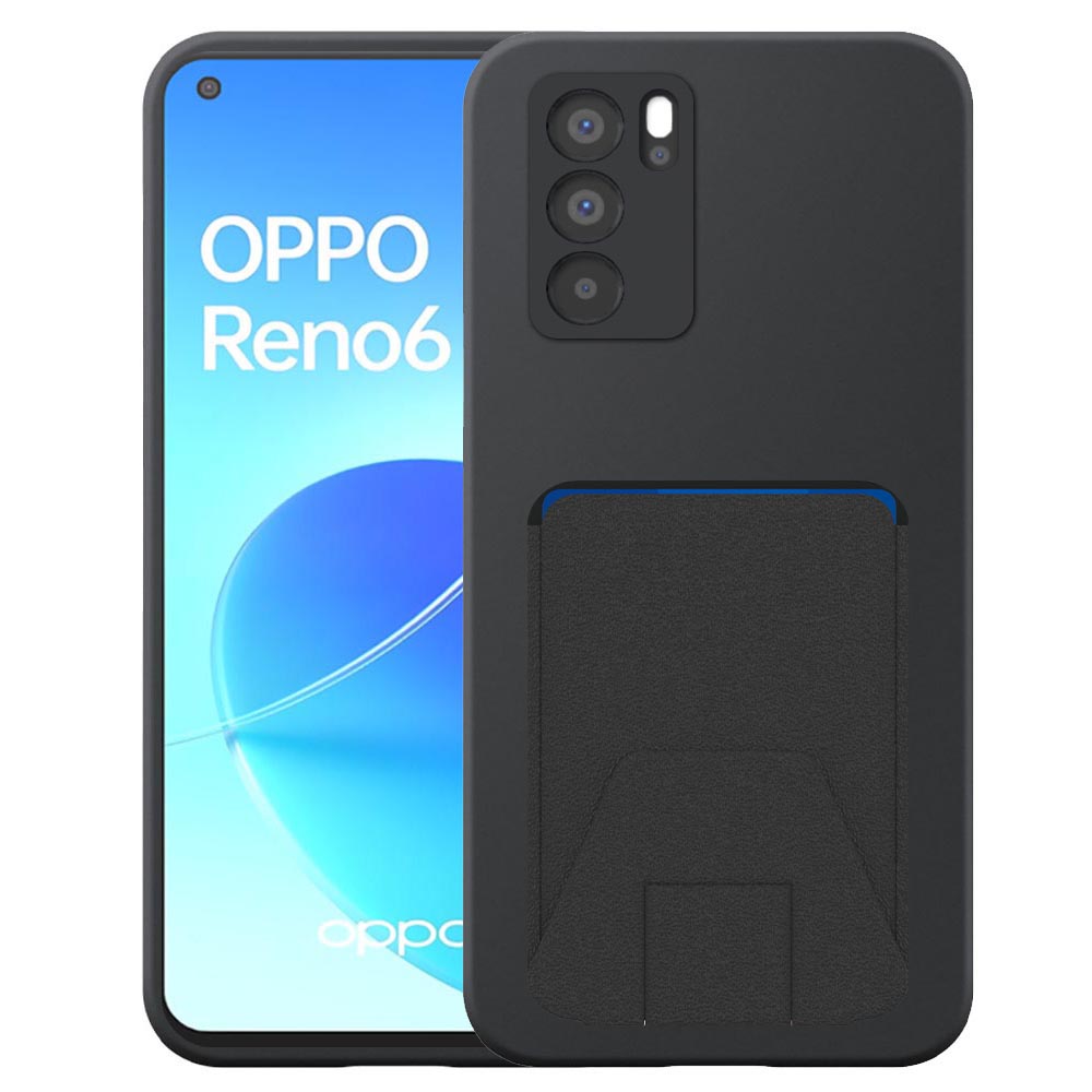 Oppo Reno6 5G telefoonhoesje siliconen zwart_met verstelbare leren pasjeshouder