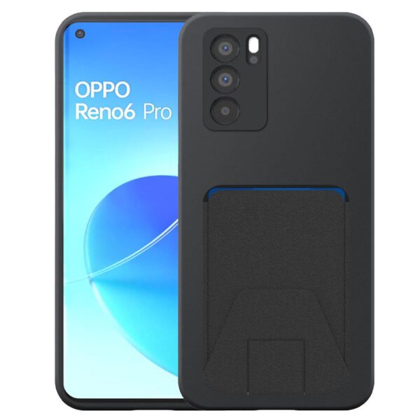 Oppo Reno6 Pro telefoonhoesje siliconen zwart_met verstelbare leren pasjeshouder