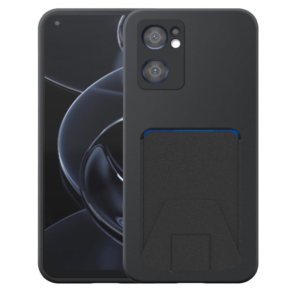 Oppo Reno7 5G telefoonhoesje siliconen zwart_met verstelbare leren pasjeshouder