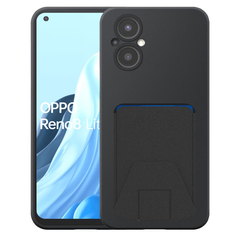 Oppo Reno8 Lite telefoonhoesje siliconen zwart_met verstelbare leren pasjeshouder