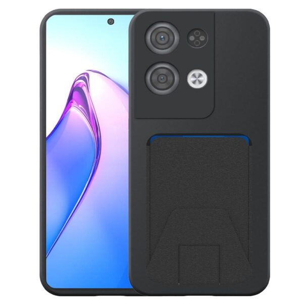 Oppo Reno8 Pro telefoonhoesje siliconen zwart_met verstelbare leren pasjeshouder