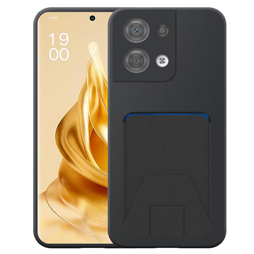 Oppo Reno9 Pro Plus telefoonhoesje siliconen zwart_met verstelbare leren pasjeshouder