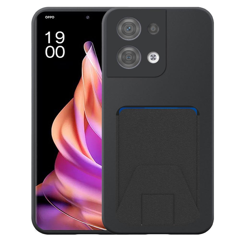 Oppo Reno9 telefoonhoesje siliconen zwart_met verstelbare leren pasjeshouder