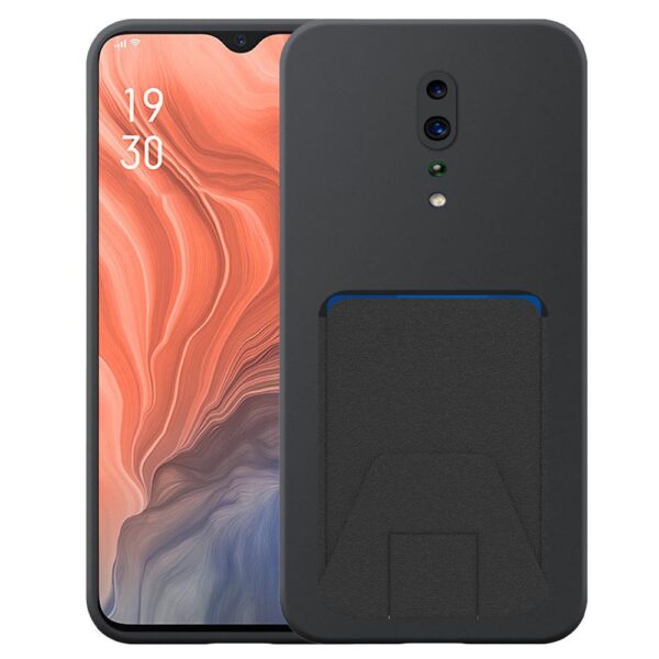 Oppo RenoZ telefoonhoesje siliconen zwart_met verstelbare leren pasjeshouder