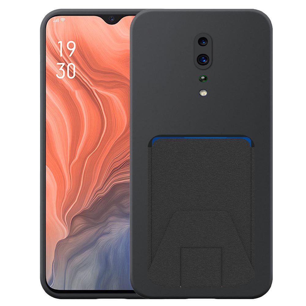 Oppo RenoZ telefoonhoesje siliconen zwart_met verstelbare leren pasjeshouder