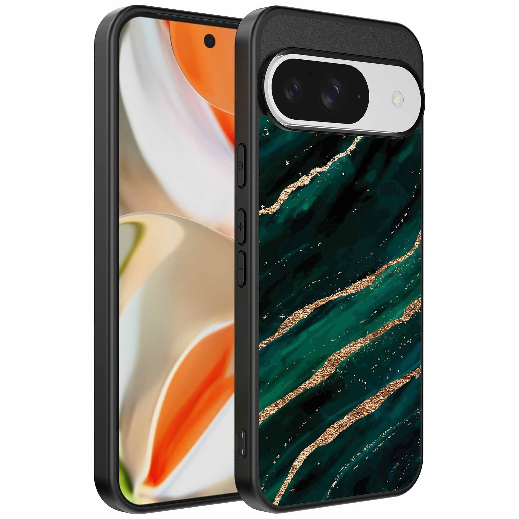 groen goud marmer opdruk_Google Pixel 9 Pro XL telefoonhoesje (1)